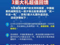 中國起重機(jī)械網(wǎng)慶五一“買一送一”三重大禮鉅惠不容錯過！